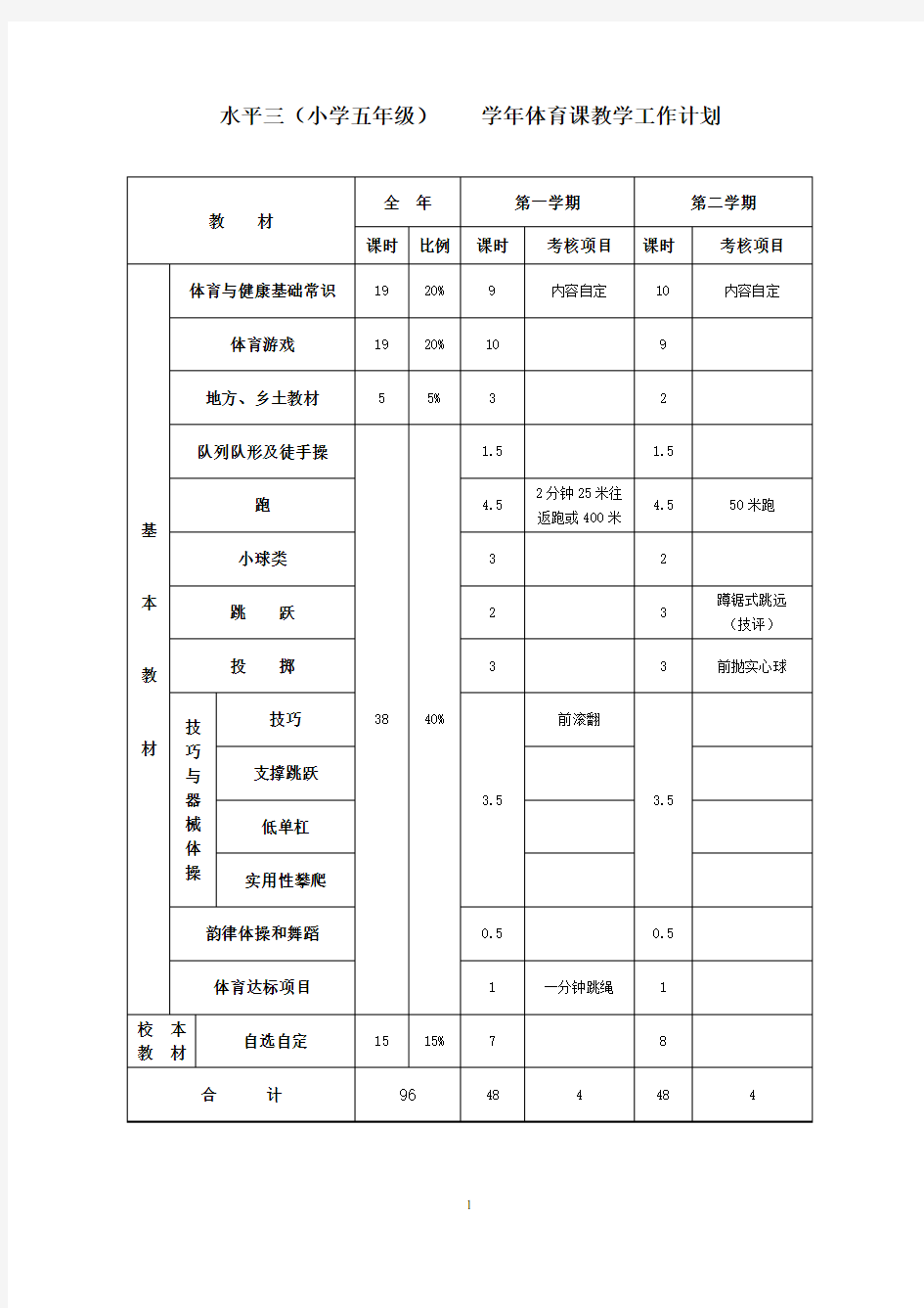 浙教版五年级上册体育与健康教案