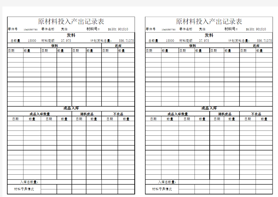 材料投入产出记录表