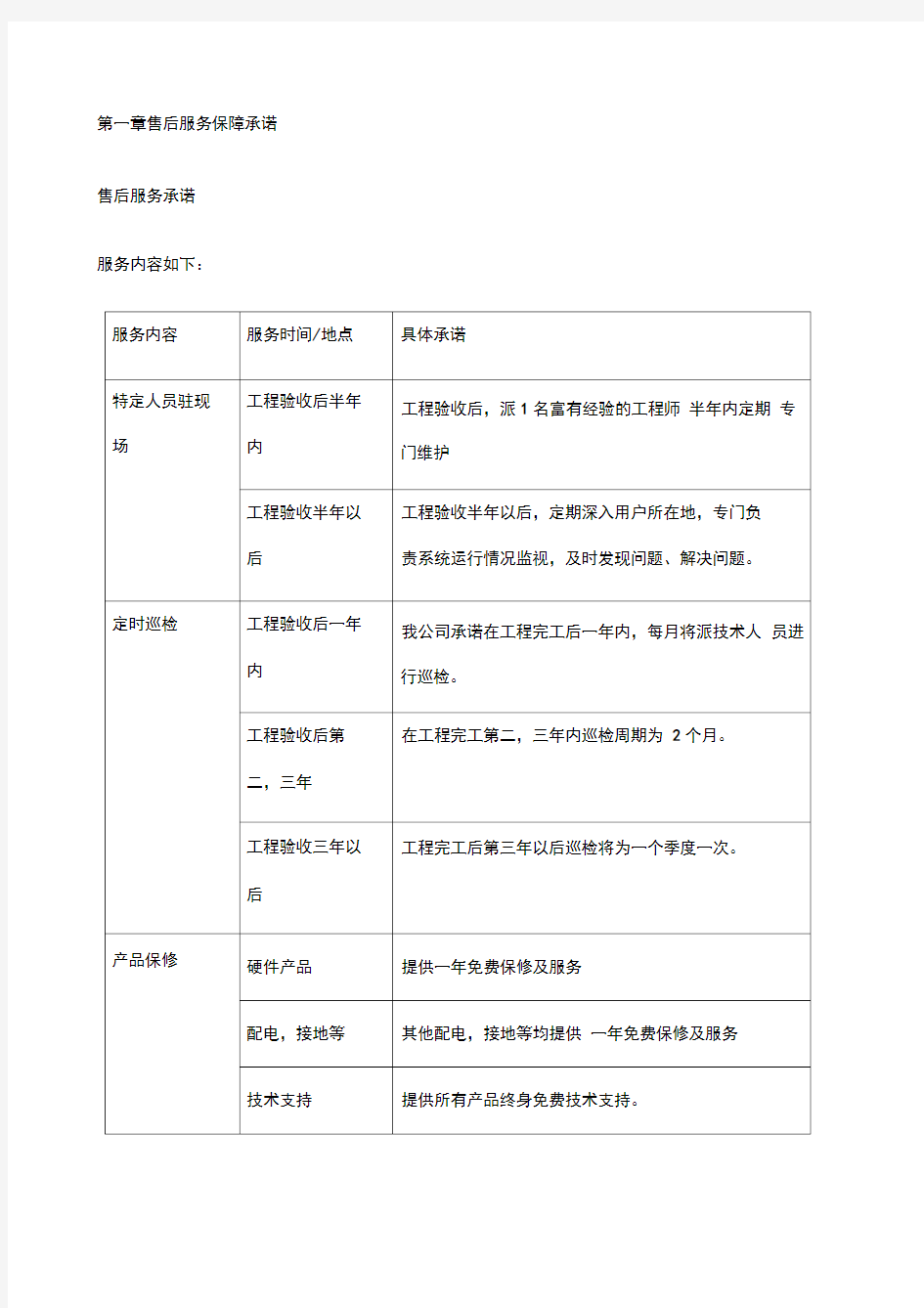 弱电系统售后服务保障承诺