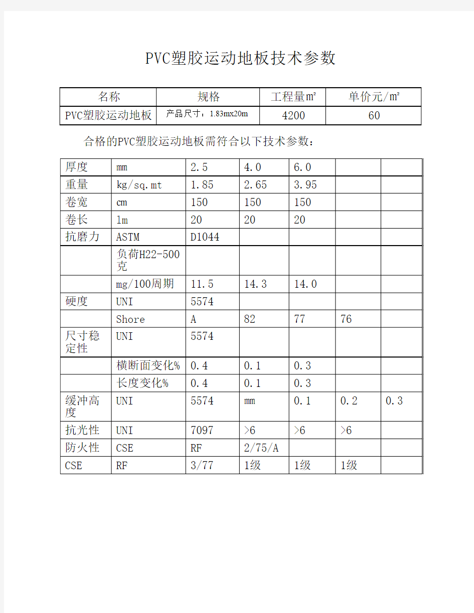 PVC塑胶运动地板技术参数