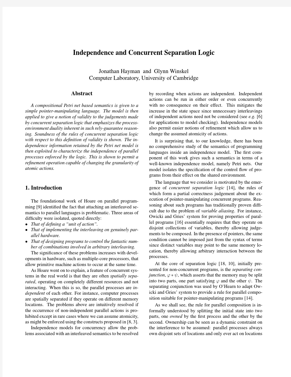 Independence and Concurrent Separation Logic