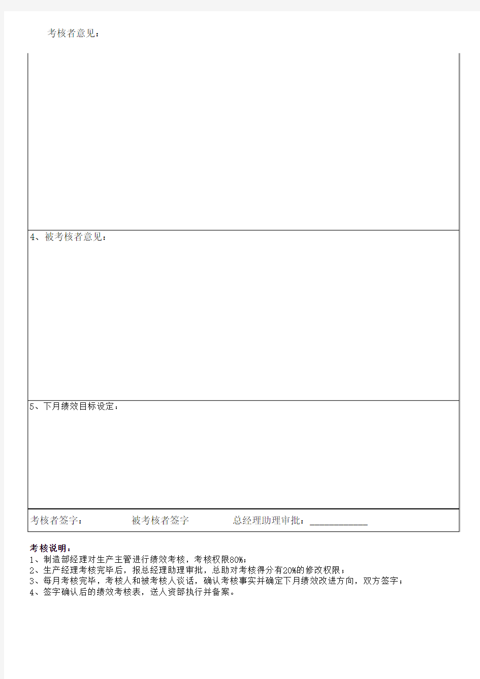 生产主管绩效考核表