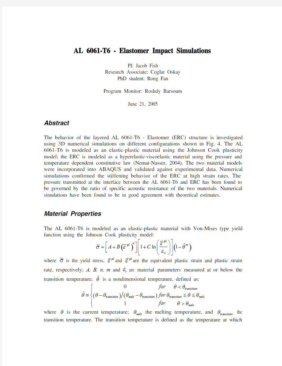 AL 6061-T6 - Elastomer Impact Simulations