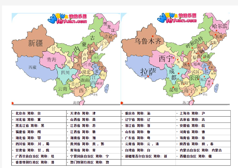 中国地图-省份及简称(A3版)