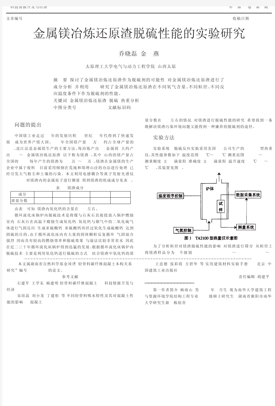 金属镁冶炼还原渣脱硫性能的实验研究1