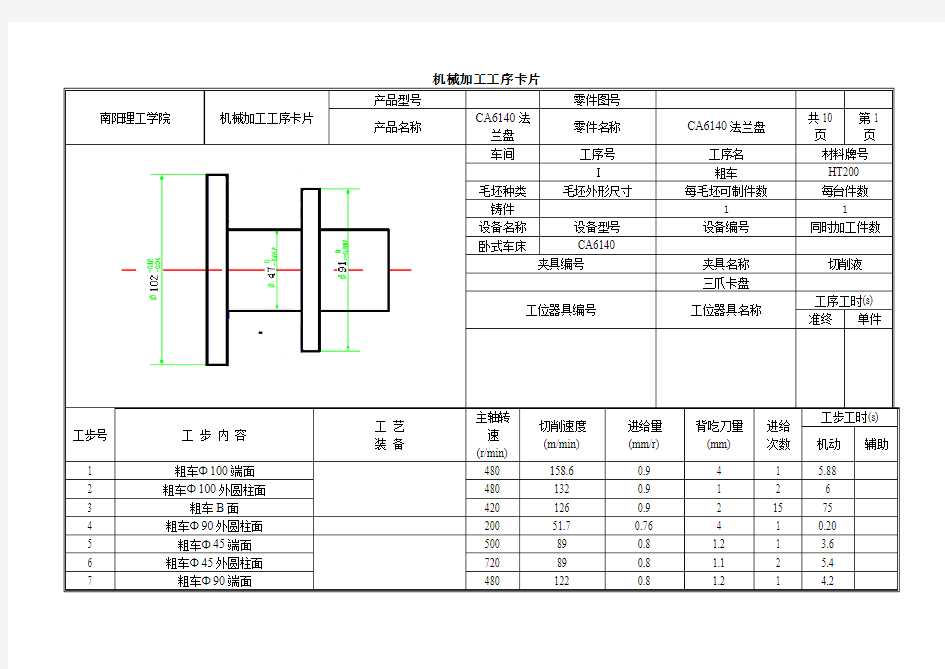 法兰盘工序卡片