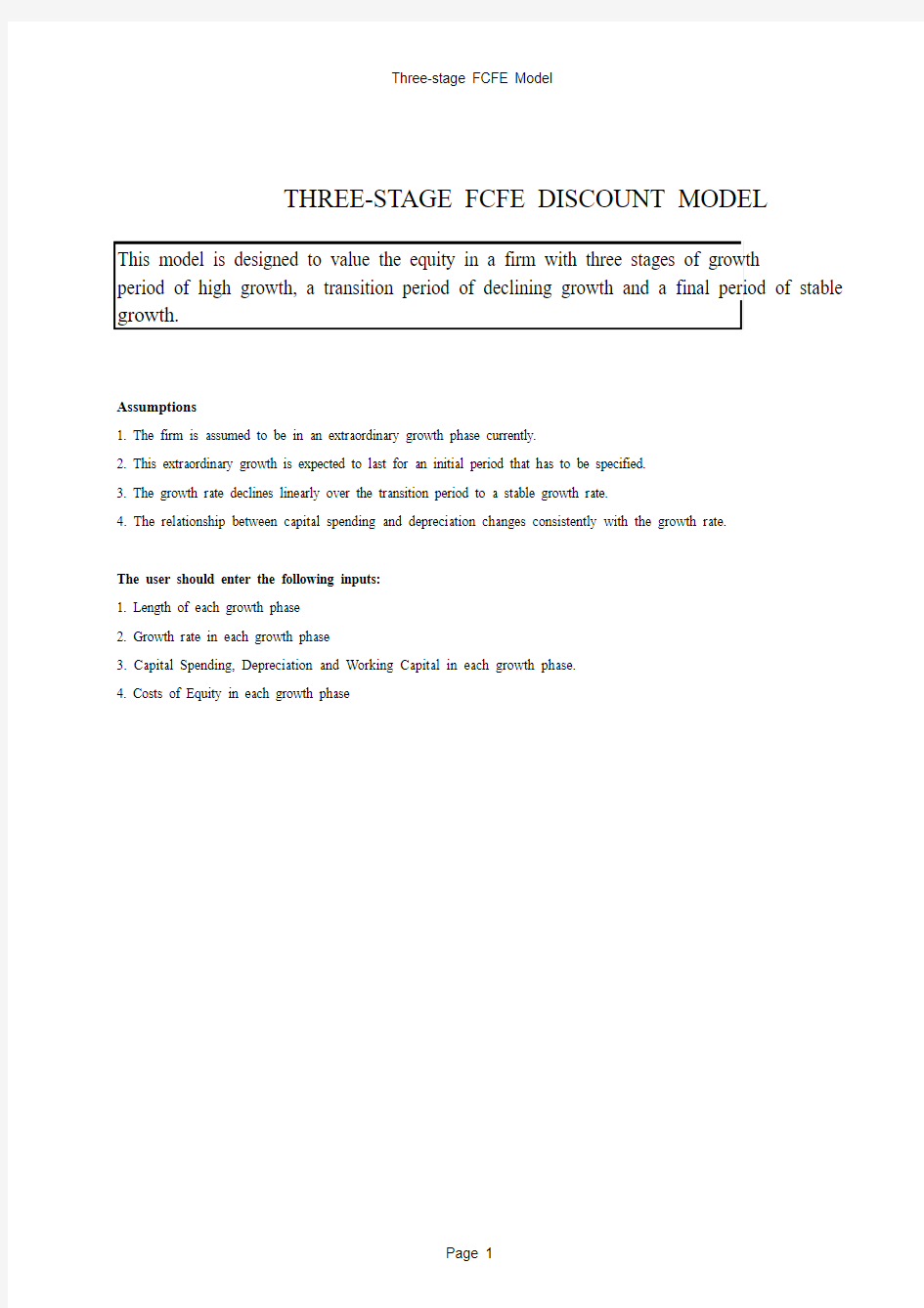 Financial Analysis Excel Templates 企业估值模板-fcfe3st