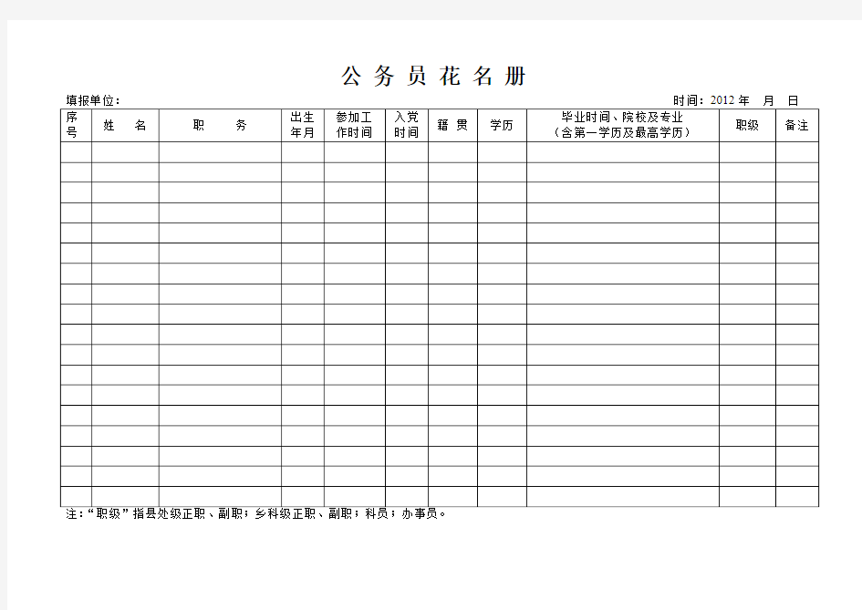 公务员、干部花名册(空表)