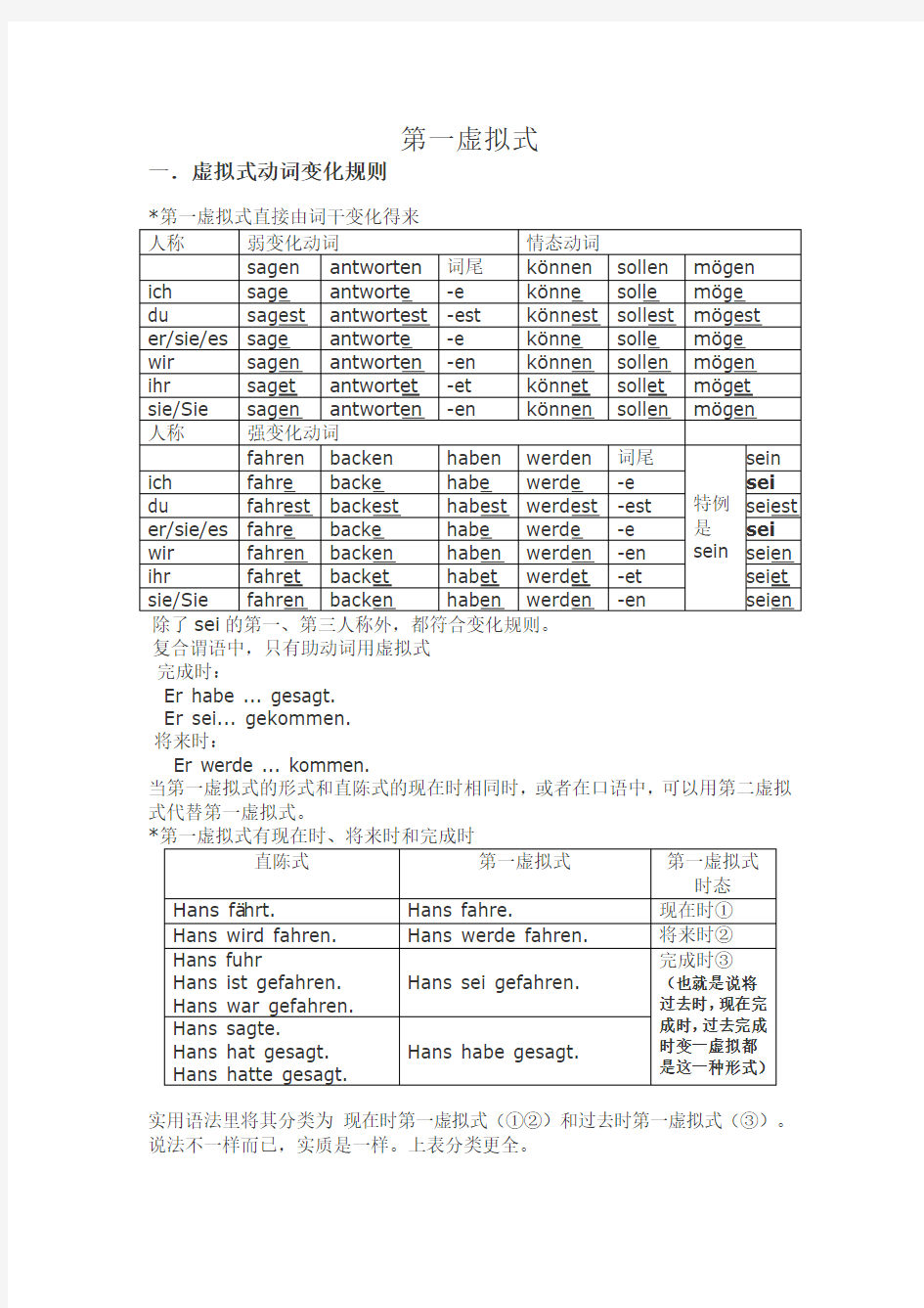 德语第一虚拟式