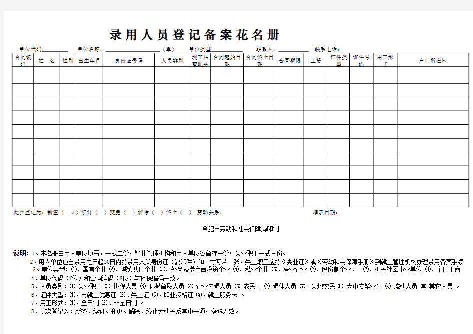 录用人员登记备案花名册