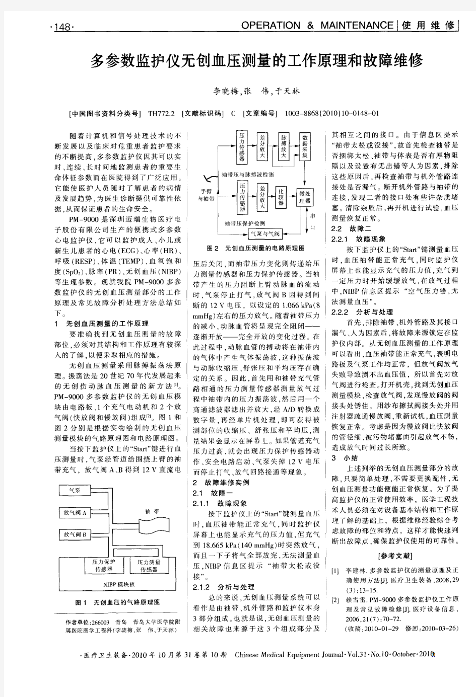 多参数监护仪无创血压测量的工作原理和故障维修