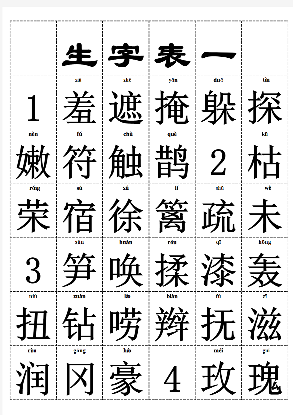 人教版小学二年级语文下册生字表一、二(电子表格)