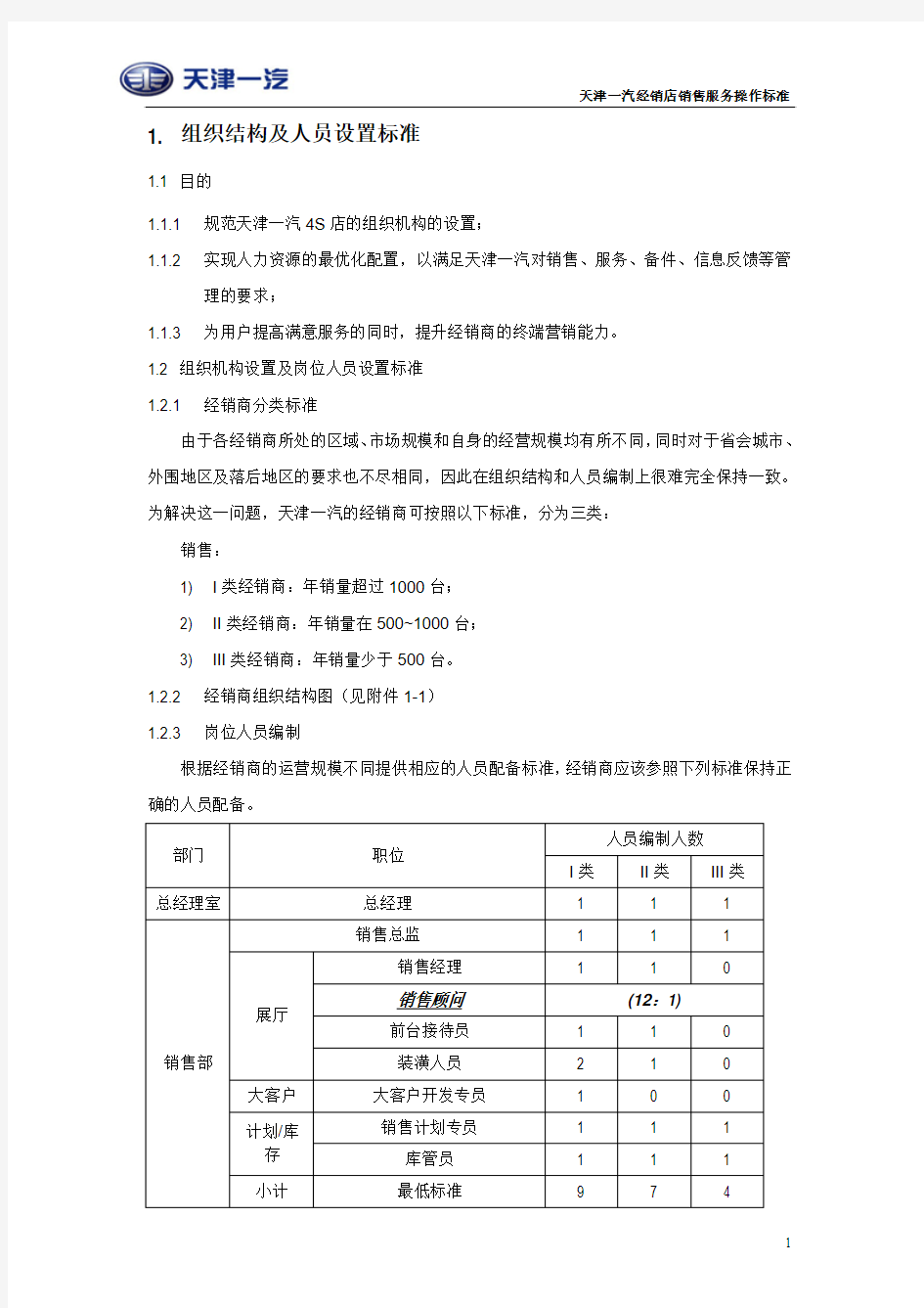 第1章 组织结构及人员设置标准