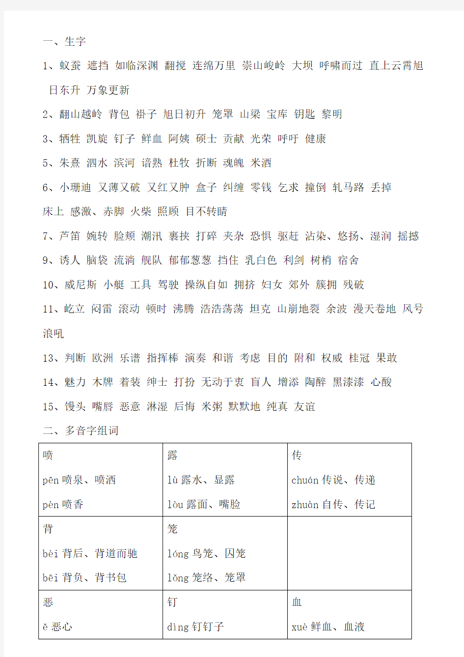 北京课改版语文四年级(下)-词汇-1