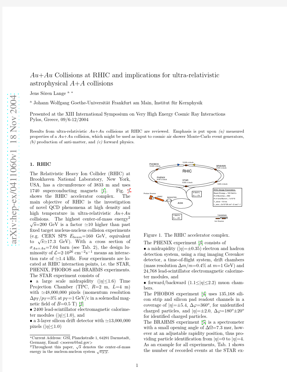 Au+Au Collisions at RHIC and implications for ultra-relativistic astrophysical A+A collisio