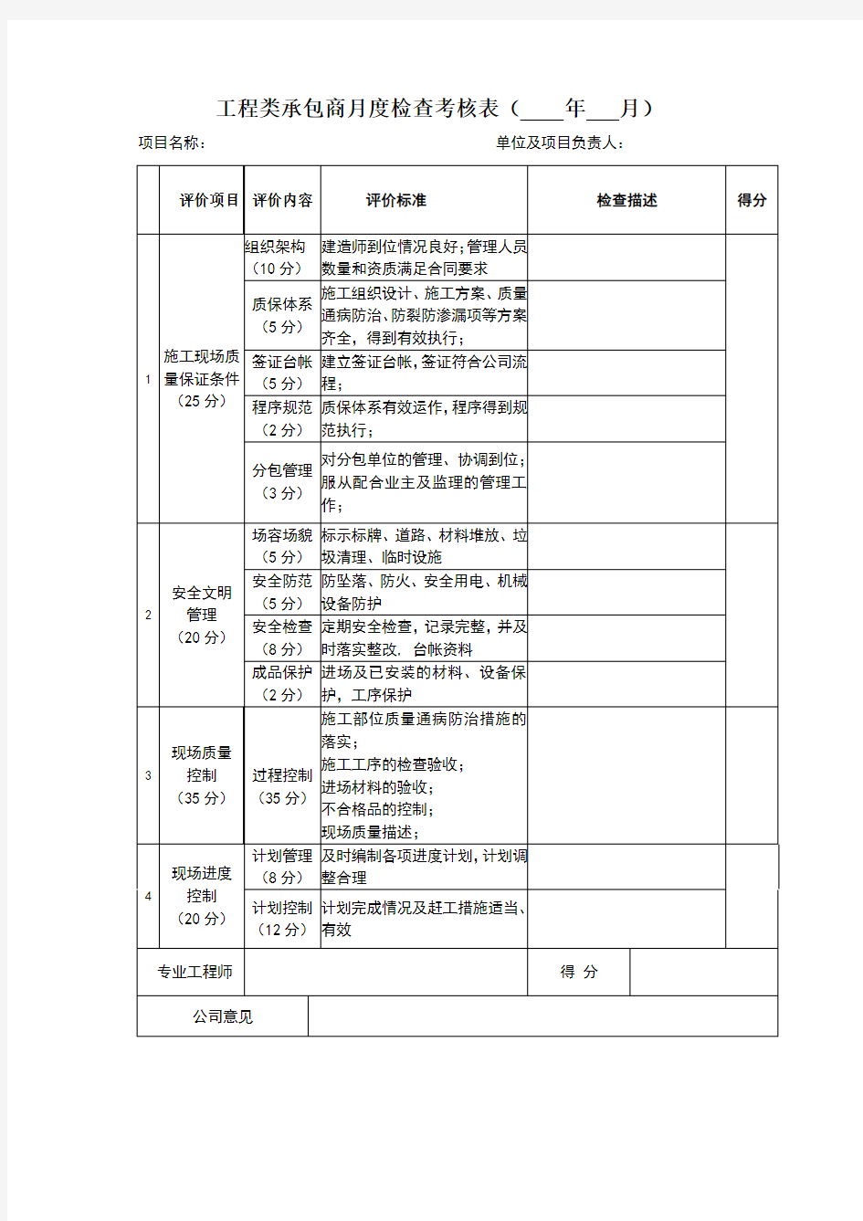 供应商考核评价表