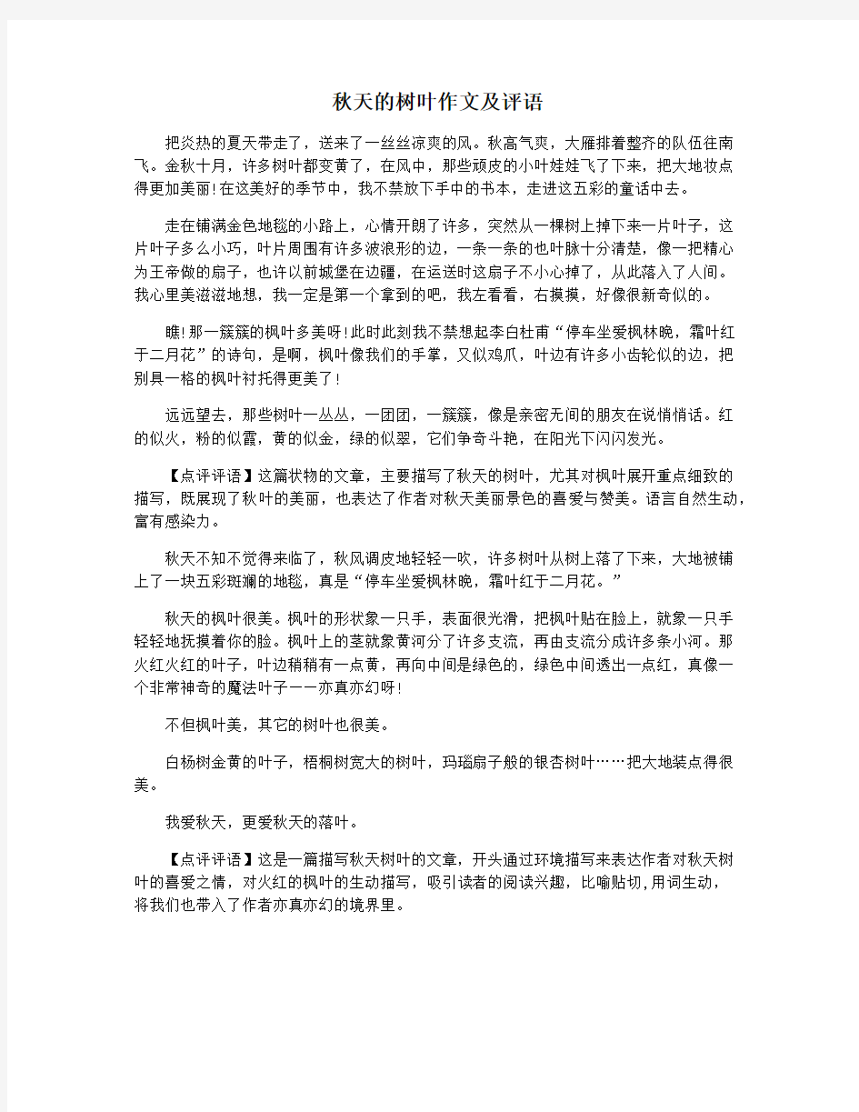 秋天的树叶作文及评语