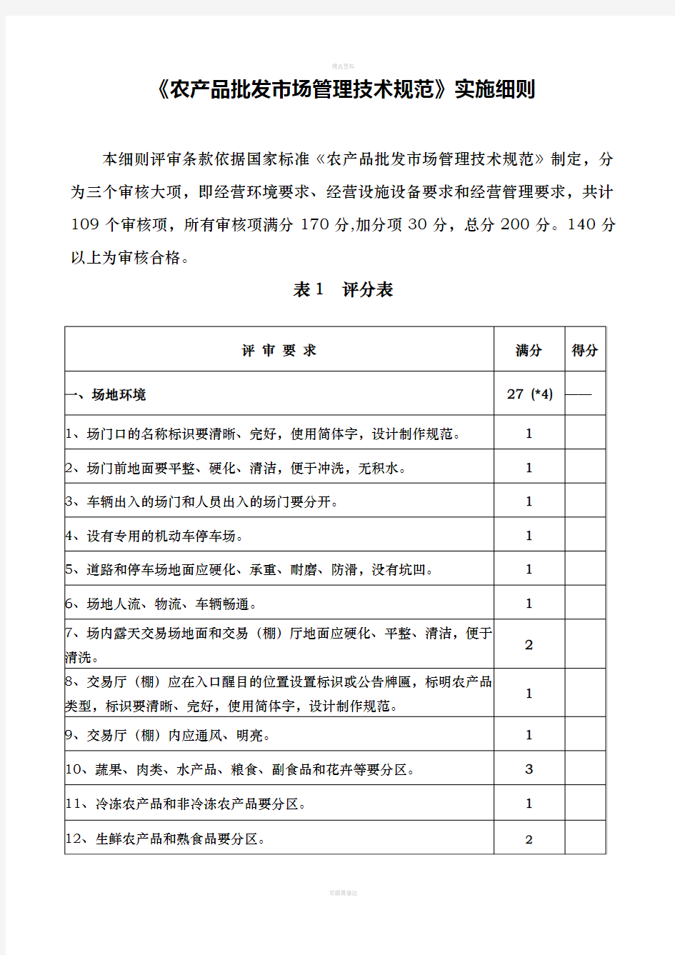 《农产品批发市场管理技术规范》实施细则