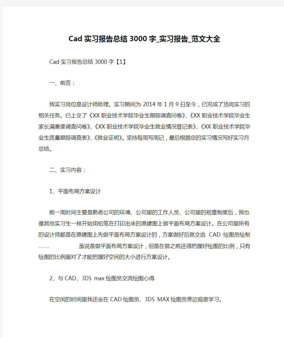 Cad实习报告总结3000字_实习报告_范文大全