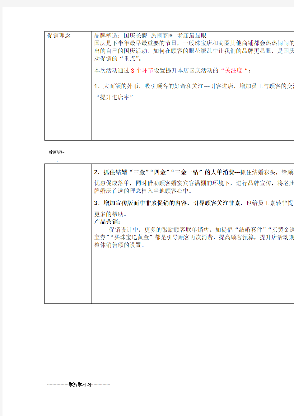 珠宝店黄金店国庆活动策划实施方案