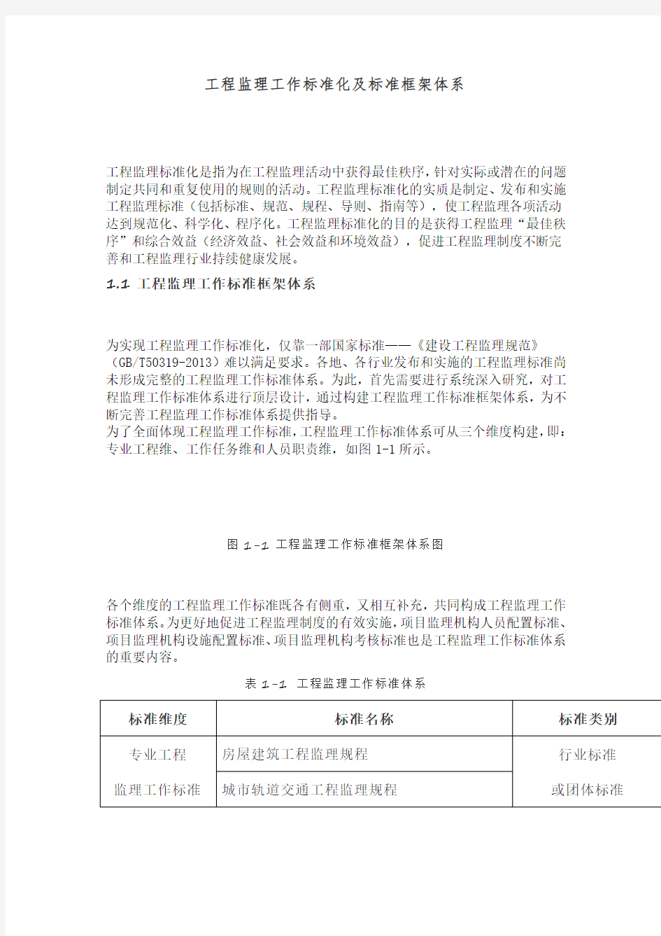 工程监理工作标准化及标准框架体系