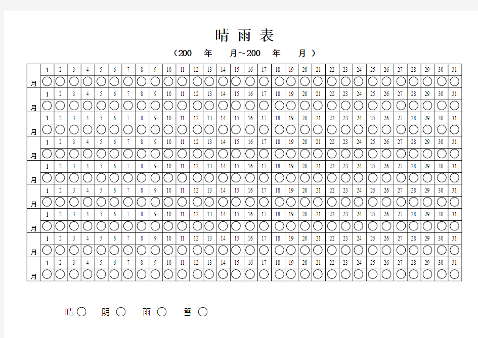 晴雨表(一个月的统计表)