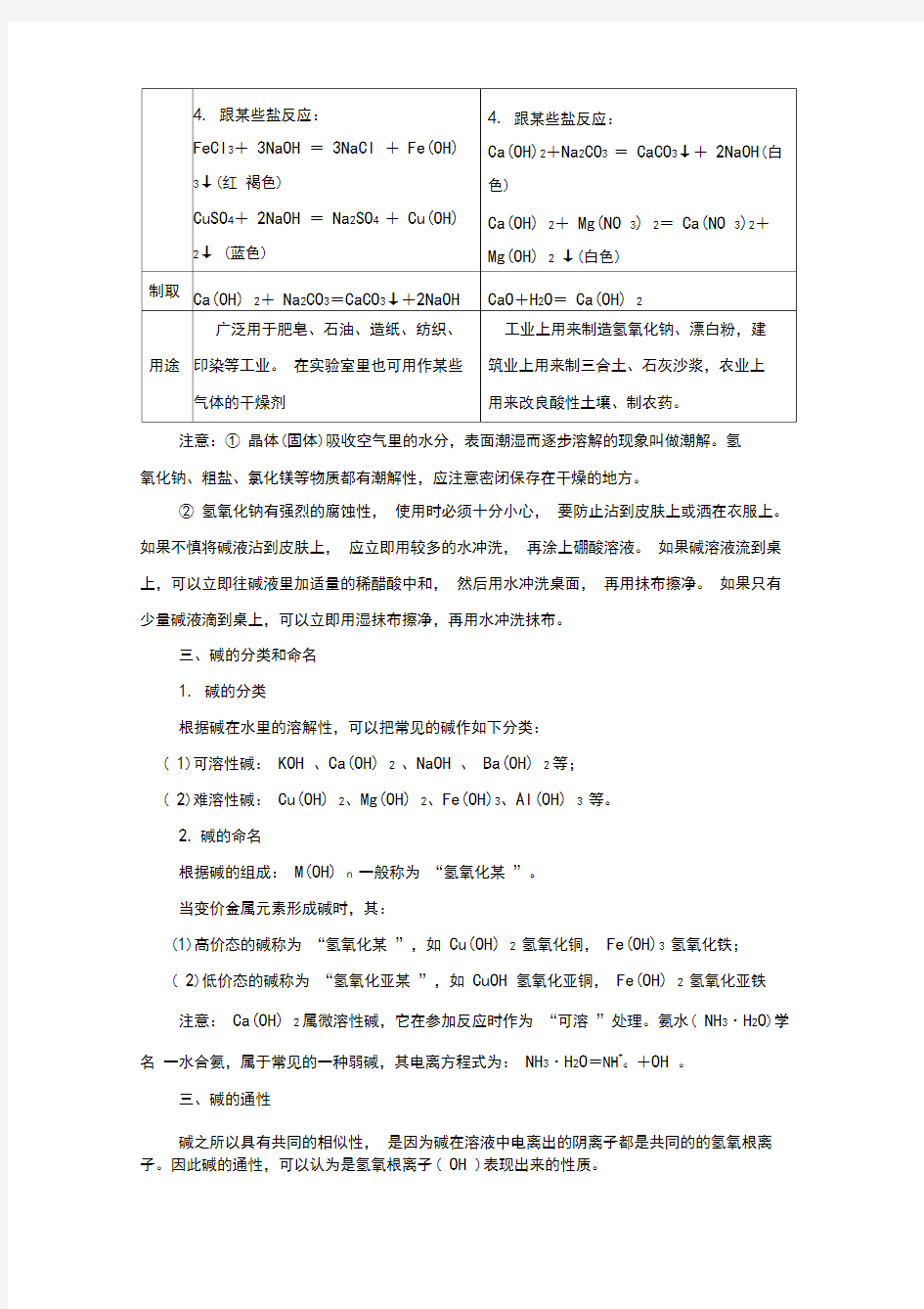 常见的碱及其性质