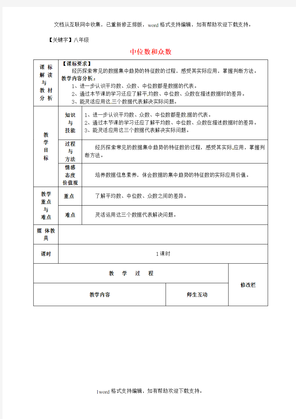 【八年级】2020春人教版数学八年级下册2012中位数和众数3