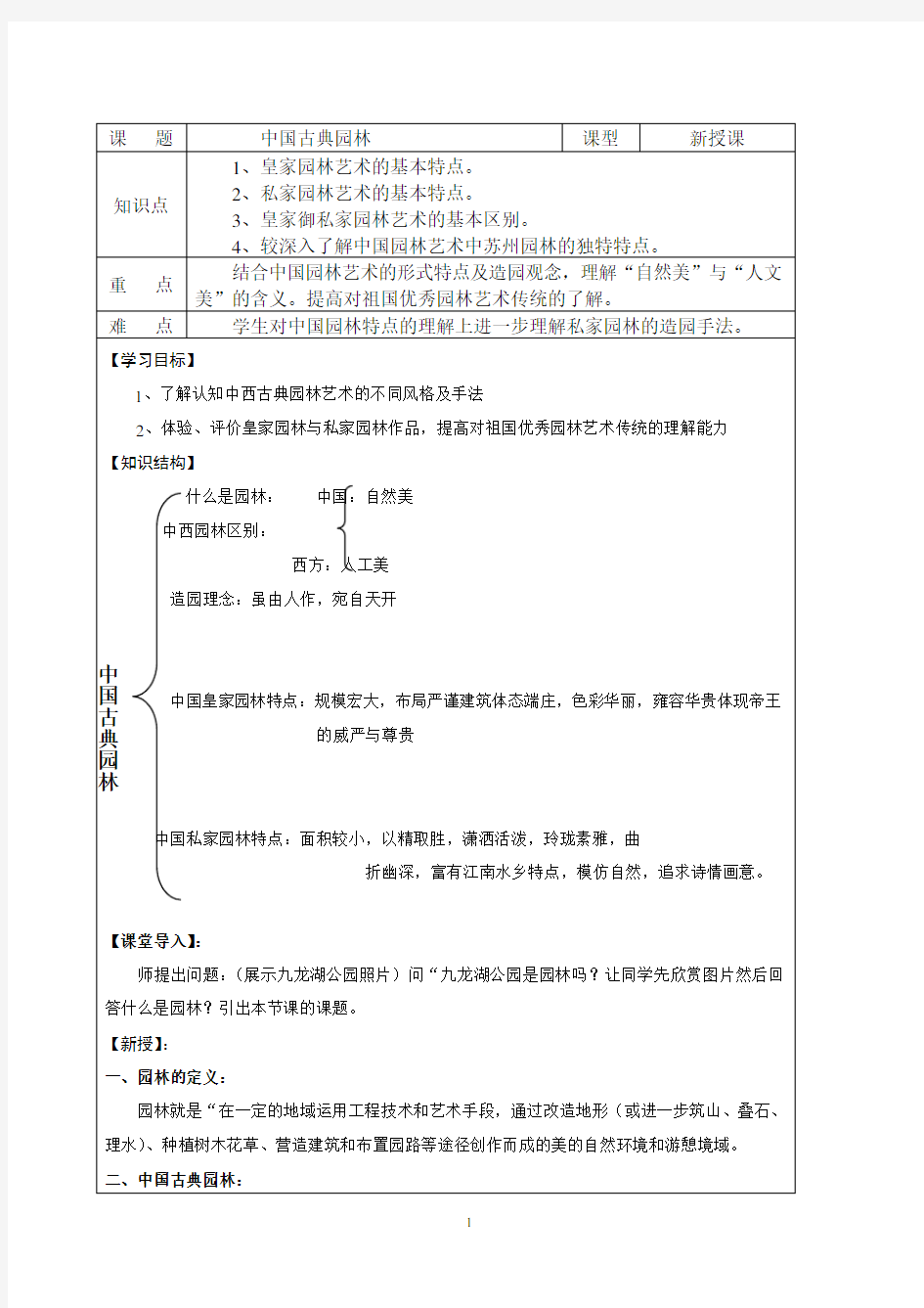 高一美术《中国古典园林》教案