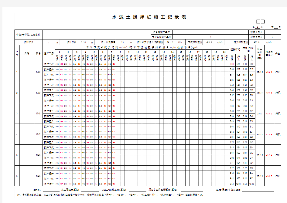 水泥土搅拌桩施工记录表(A3)自动计算