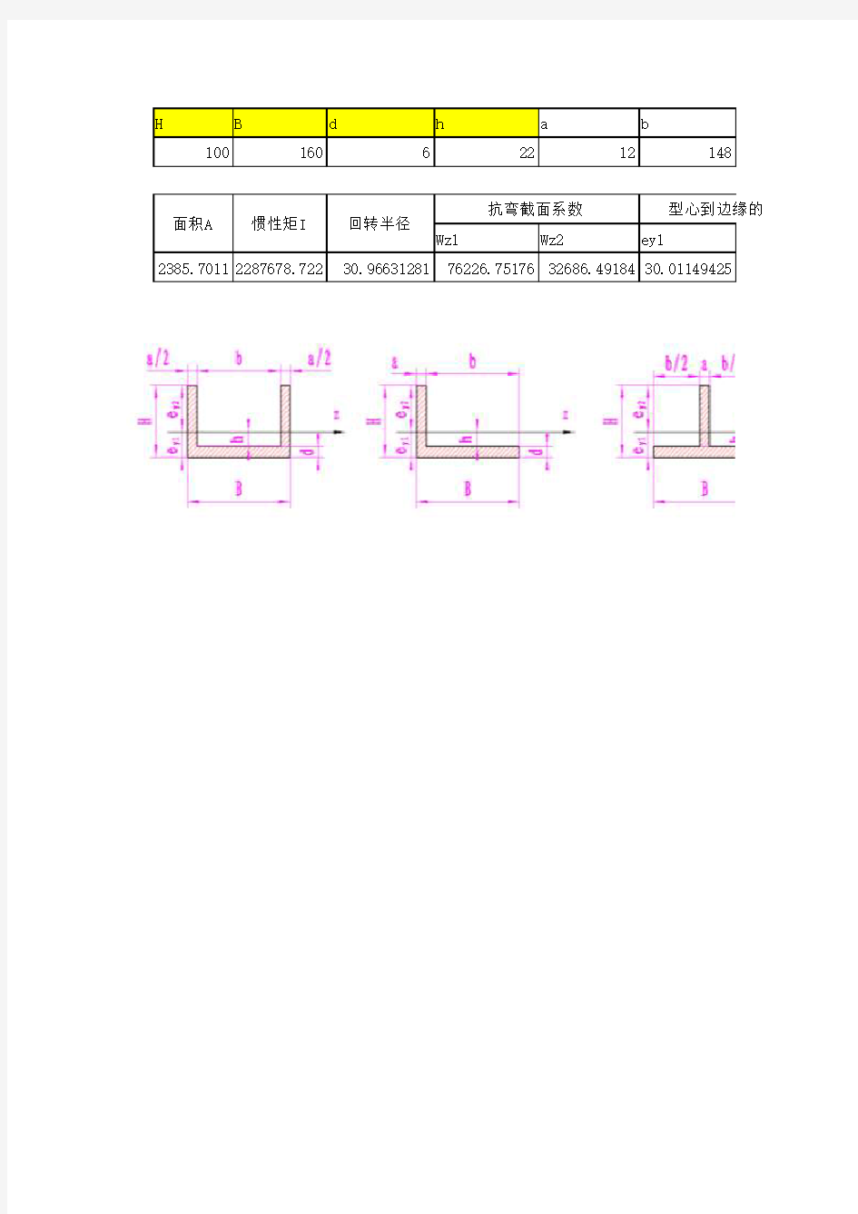 H钢 槽钢 工字钢截面参数表查询表