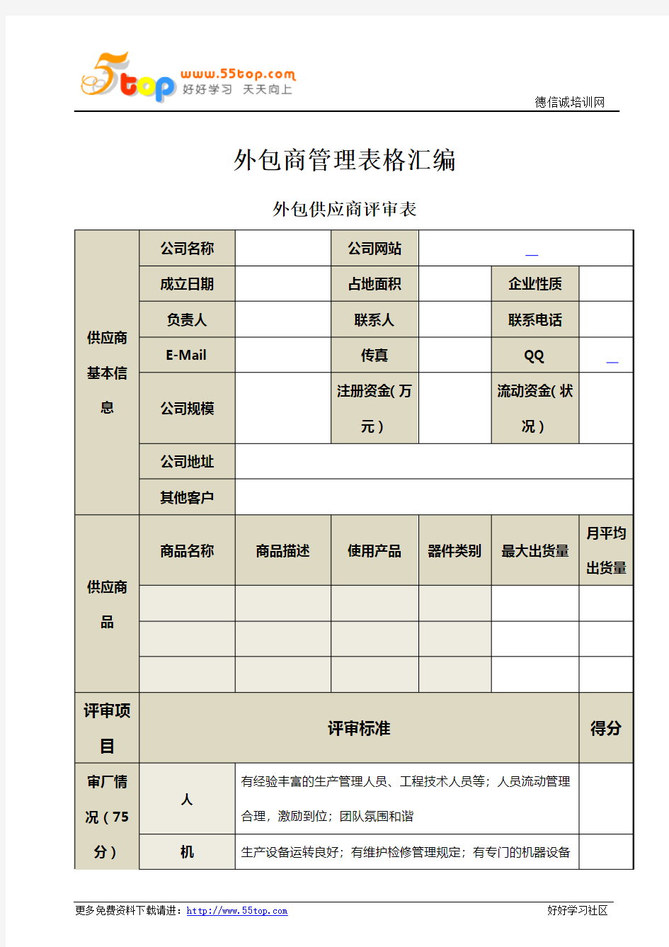 外包供应商管理表格汇编