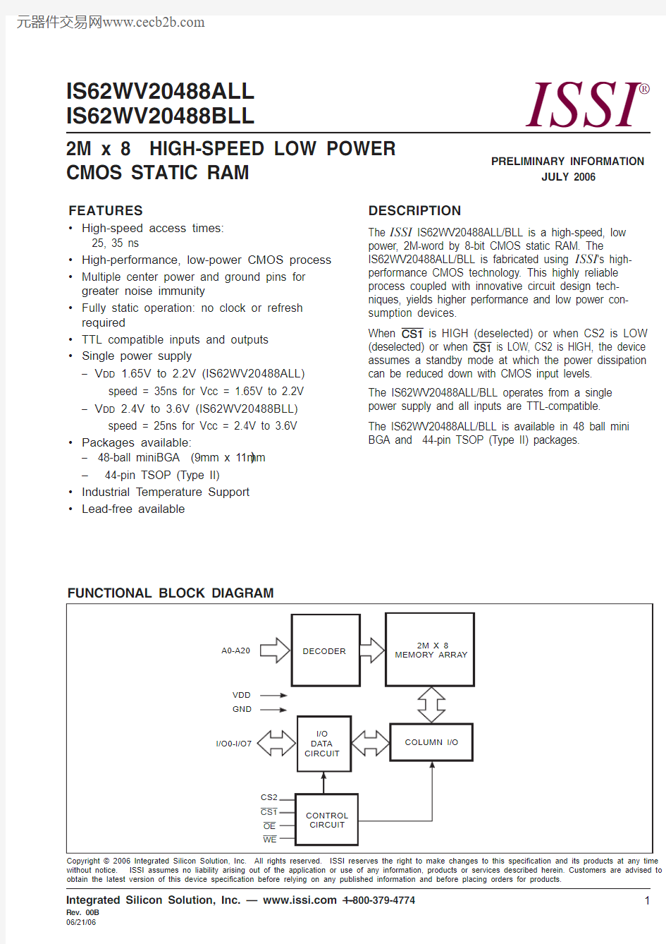 IS62WV20488BLL-25TLI中文资料