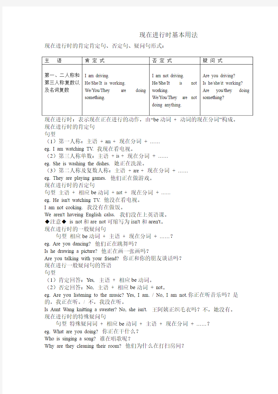 现在进行时基本用法