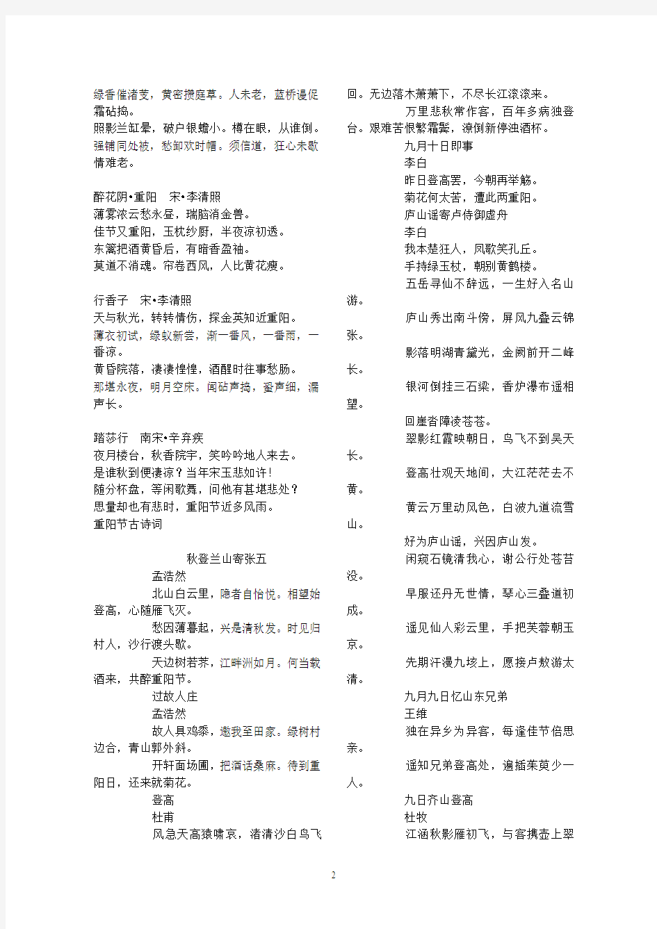 2012年重阳节 诗词名句三百篇最新最全