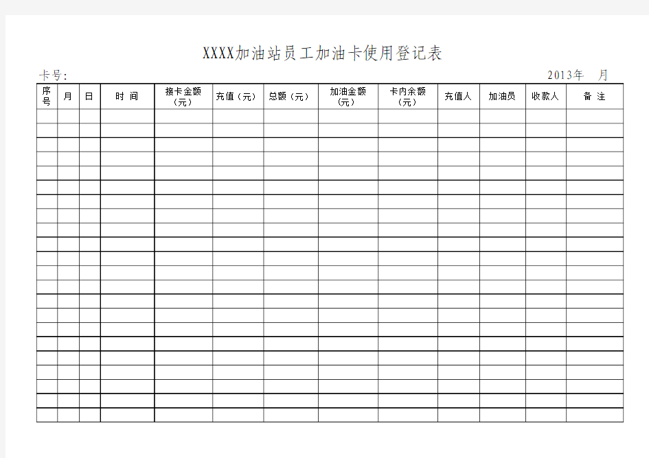 员工加油卡使用登记表