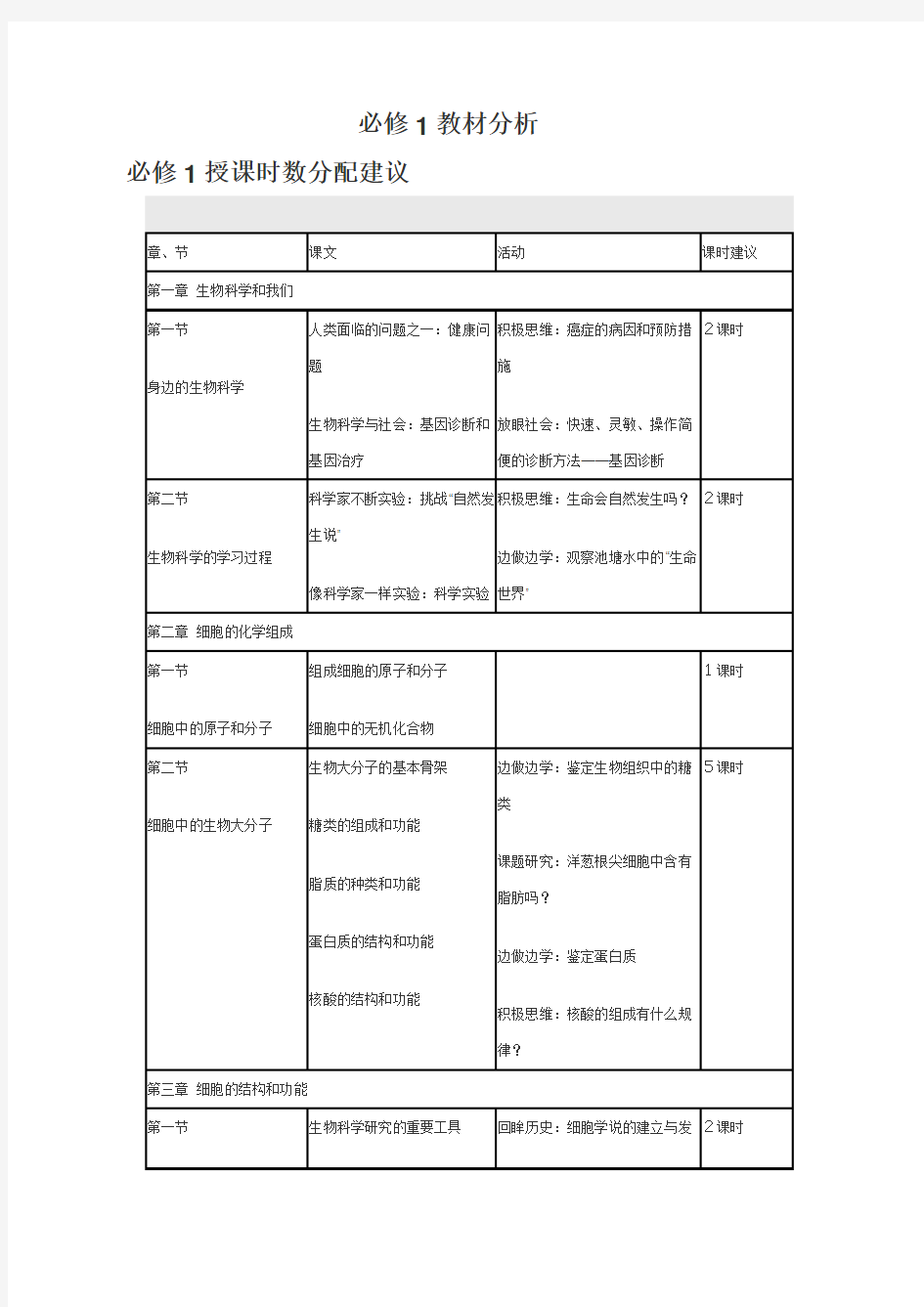 高中生物必修1教材分析