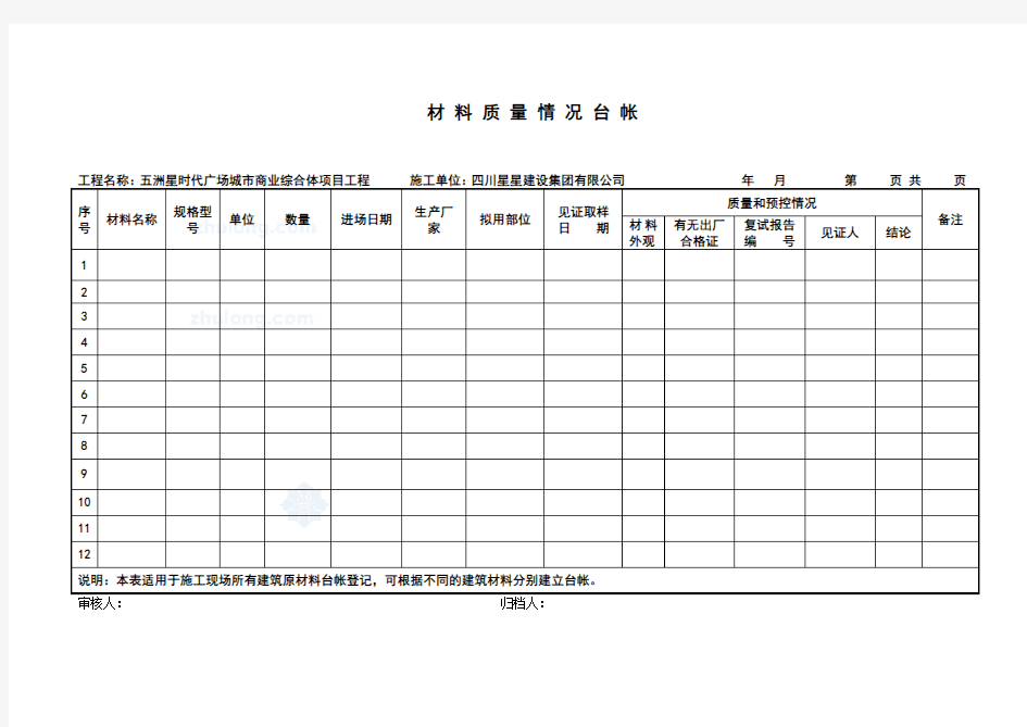 工程台账记录表格