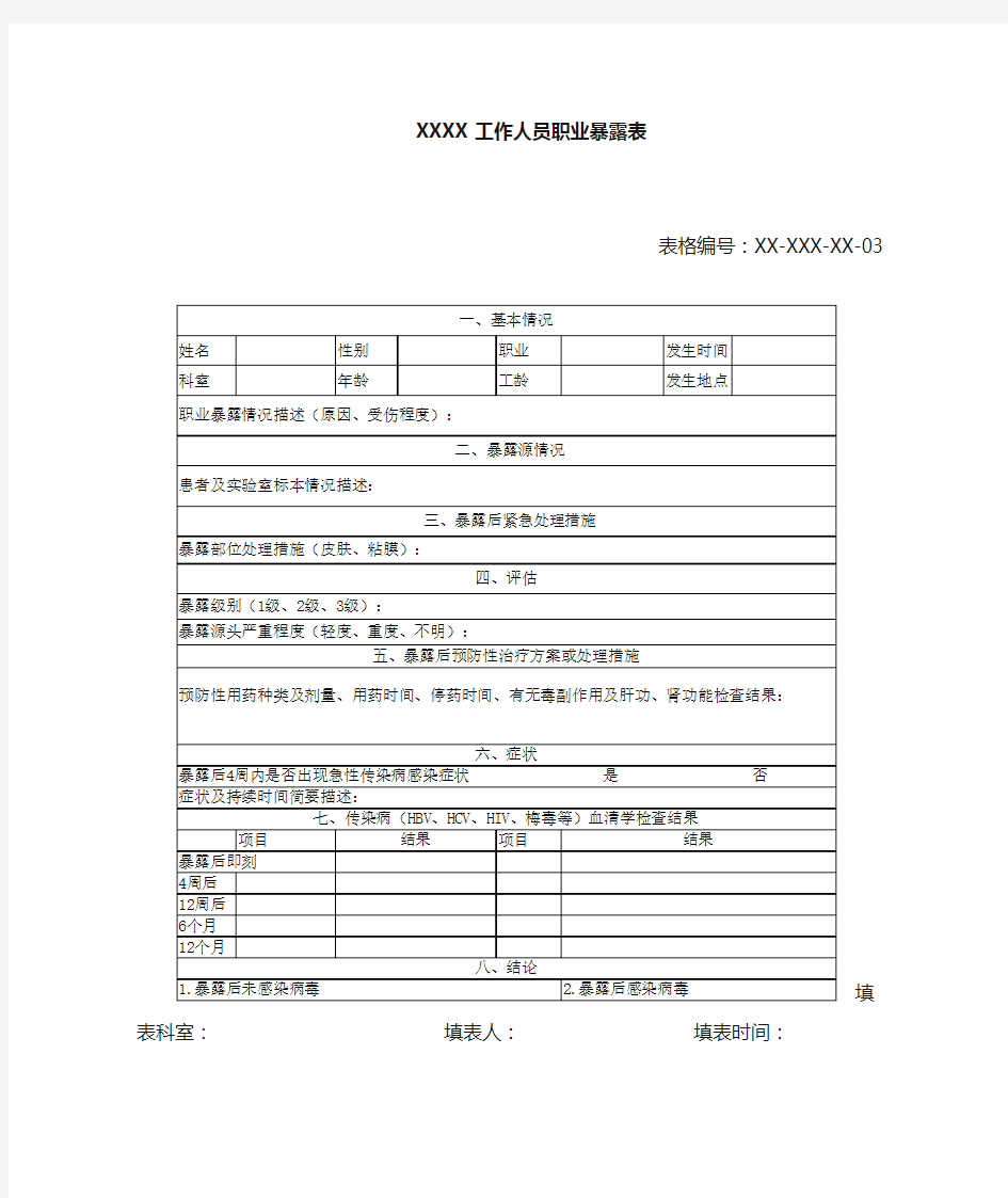 《职业暴露个案登记表》