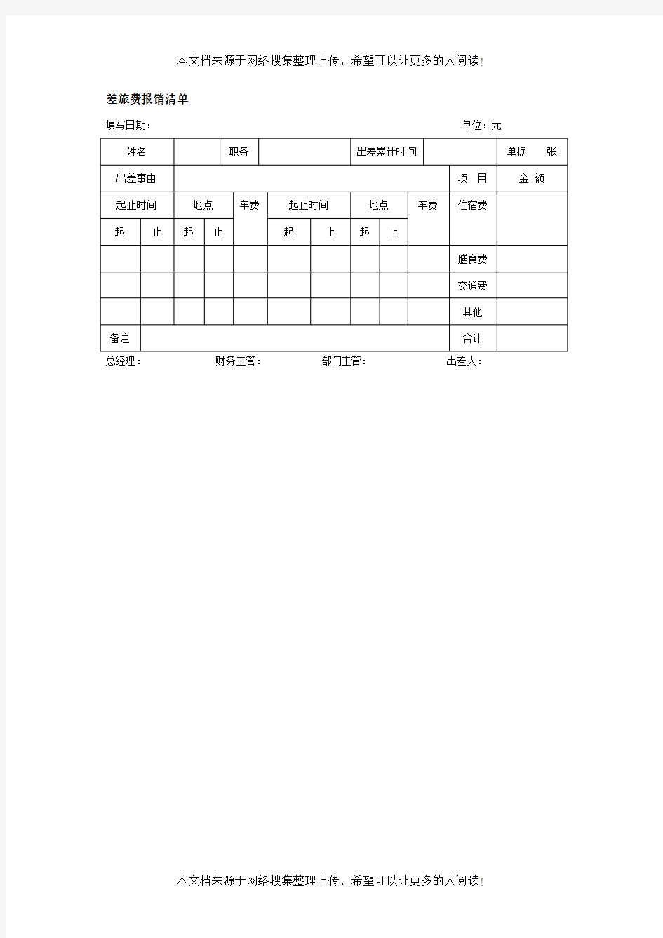 差旅费报销清单格式