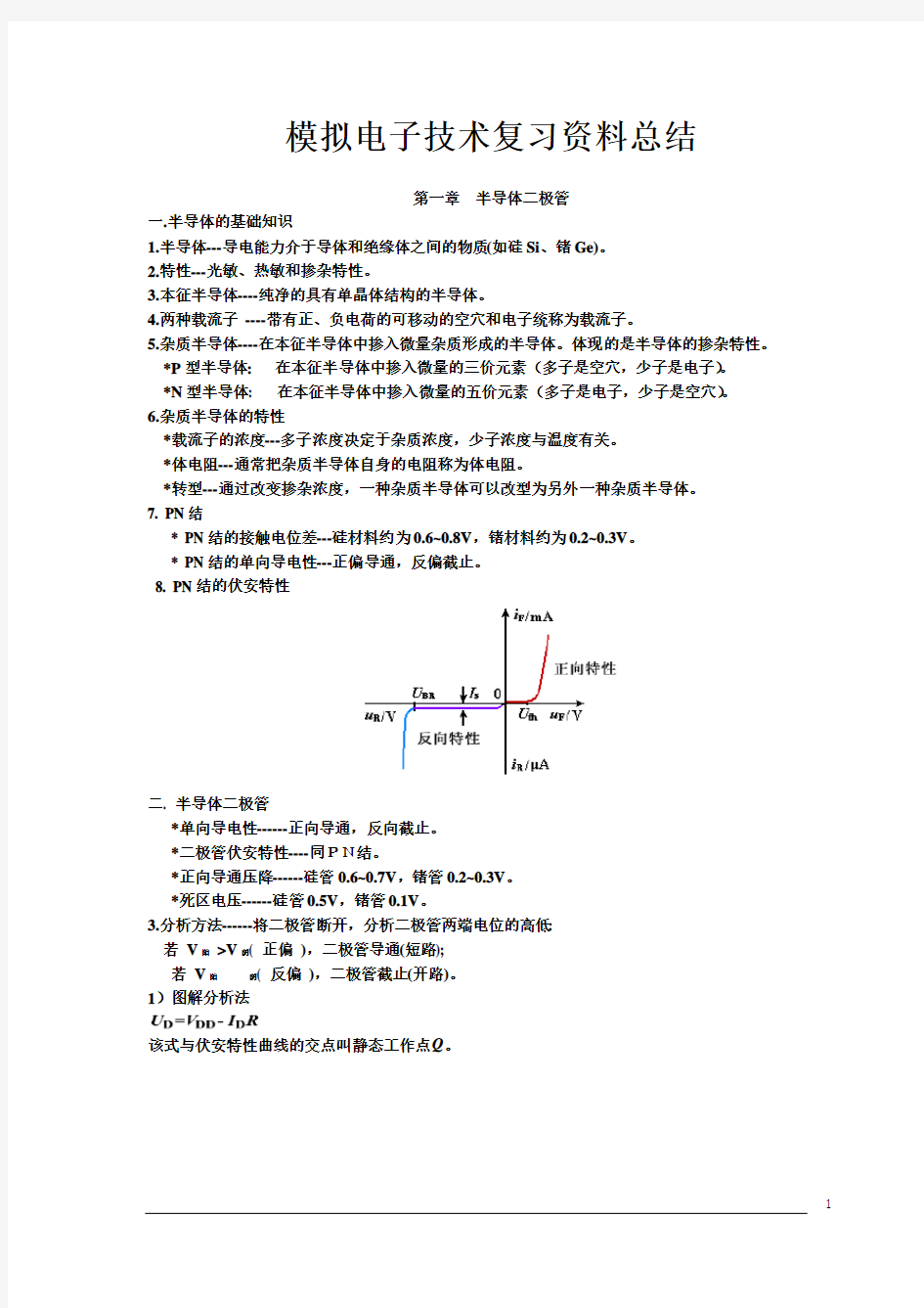 (完整word版)模拟电子技术基础知识点总结