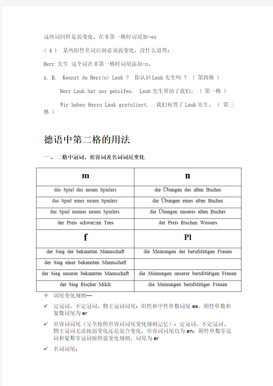 德语中的阳性弱变化名词及第二格用法(最新整理)