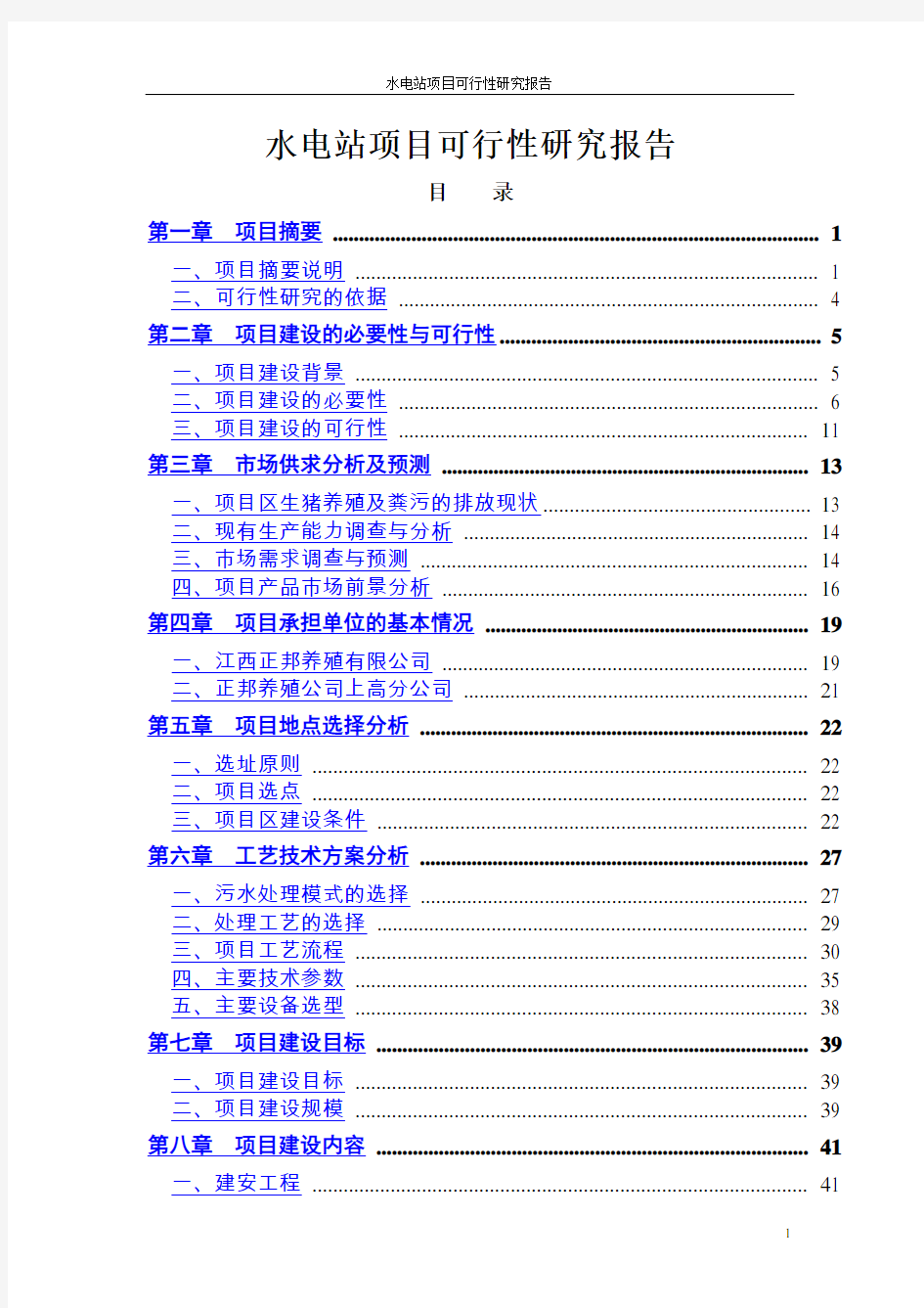 水电站建设项目可行性研究报告