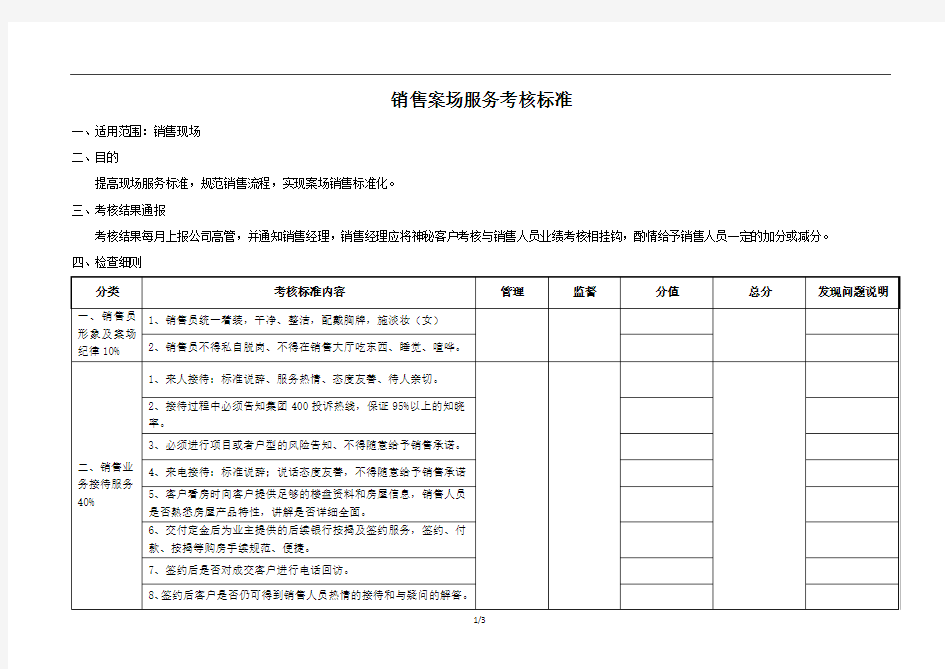 销售案场管理考核标准