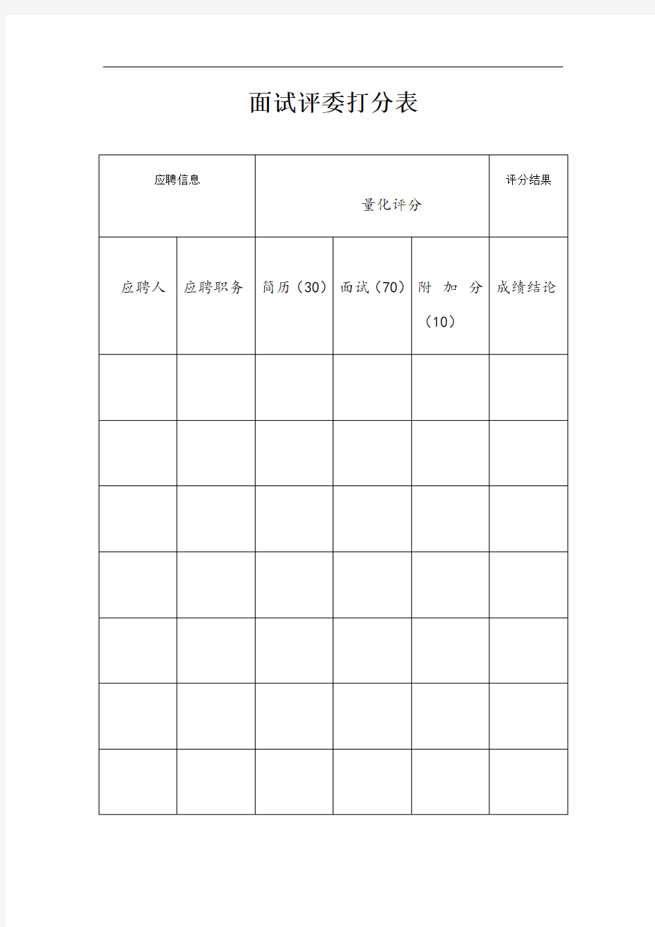 面试评委打分表