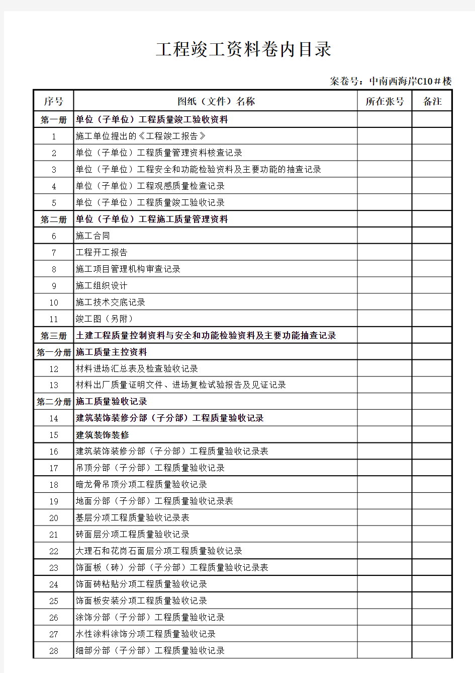 精装修工程竣工资料目录(总)