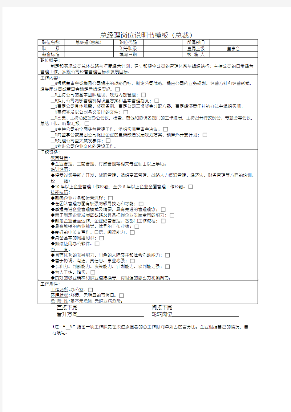 总经理岗位说明书模板