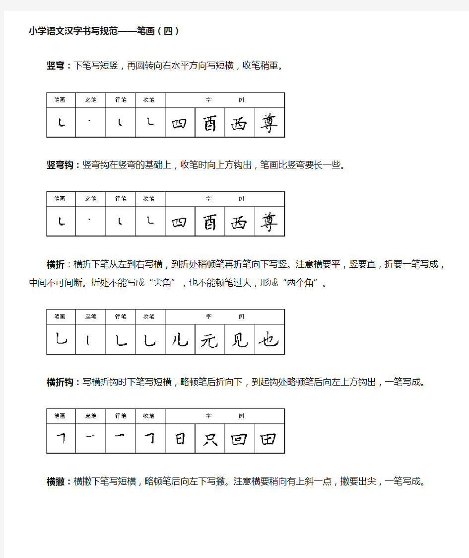 小学语文汉字书写规范笔画(四)