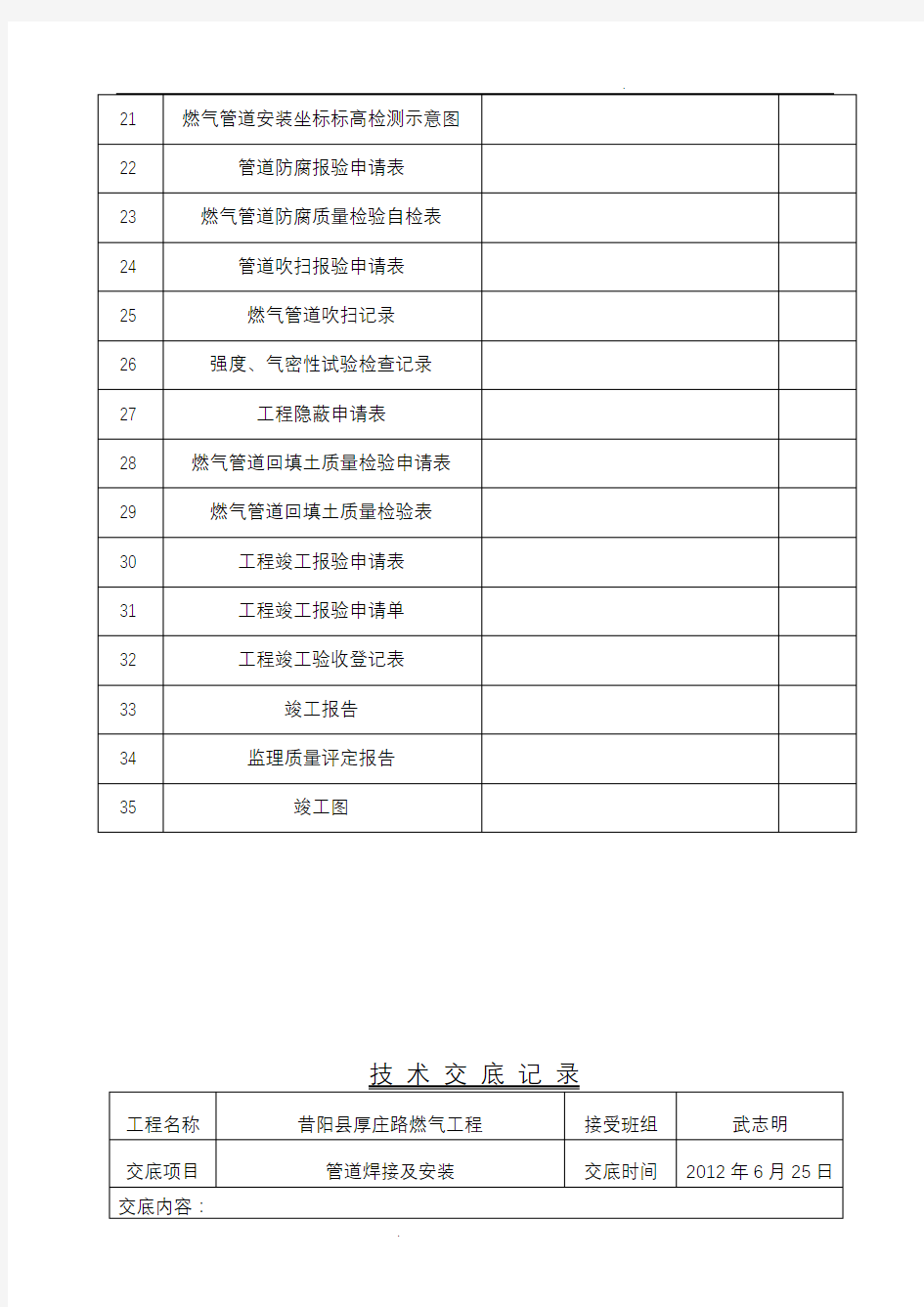 燃气管道安装竣工资料