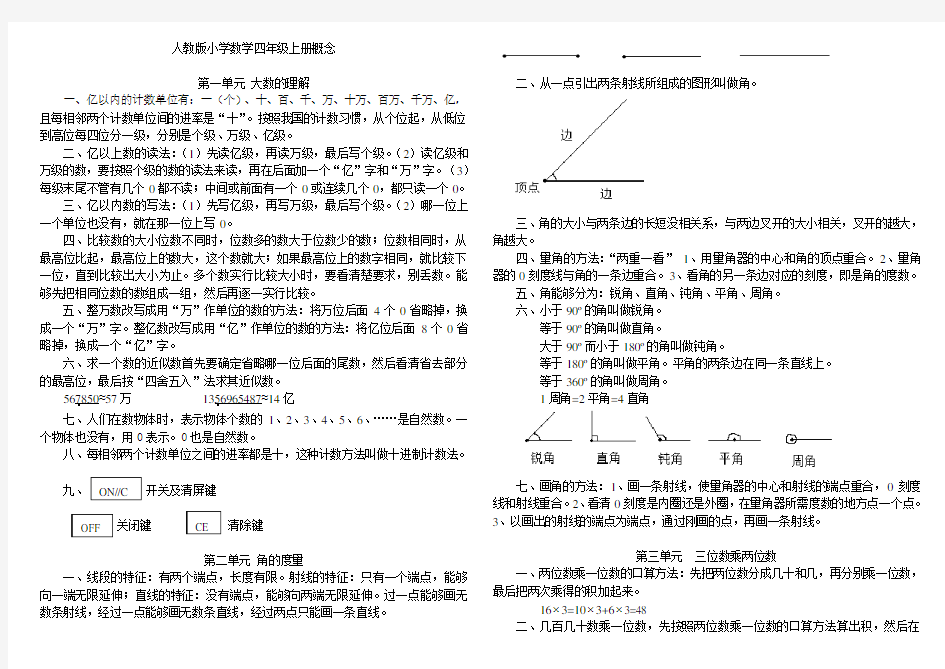 人教版四年级上册数学概念合集